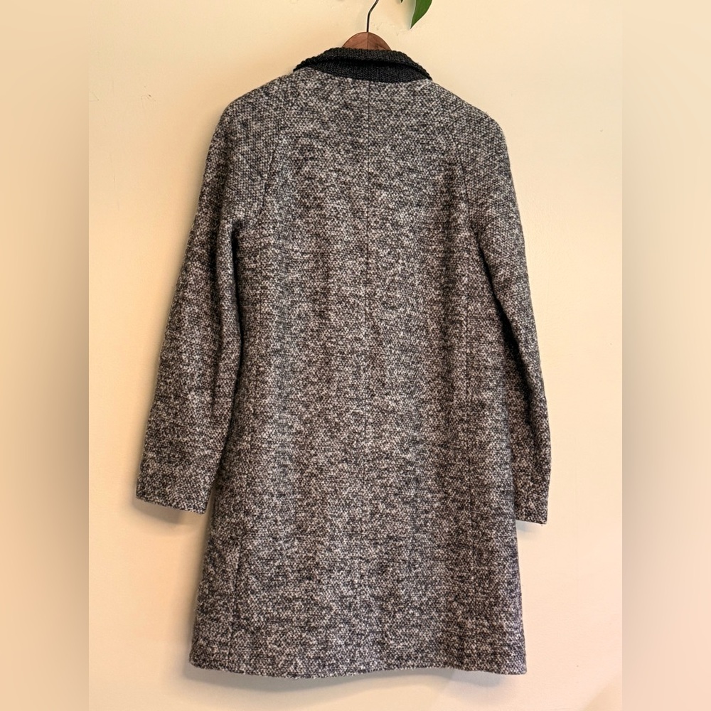 Club Monaco Tweed Wool Gray Marled Zip Up Trim Long Coat Sweater Jacket‎ - Picture 2 of 12